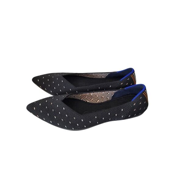 Rothy's The Point Ivory Dot Womens 5 Black Polka Dot Knit Ballet Flats Shoes - Picture 2 of 7